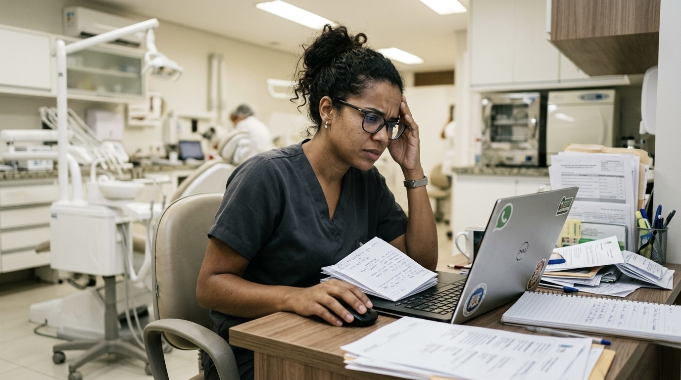 Dentista usando o Molar CRM no consultório